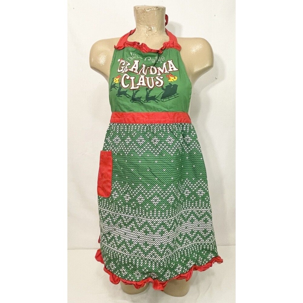 Grandma Claus Apron Christmas Holiday Cooking Baking Cookies For Santa Kids